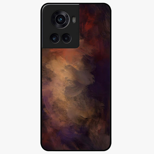 Crimson Dusk Whirl Glass Case for 1+10R dramatic front view featuring swirling dusk inspired crimson artwork