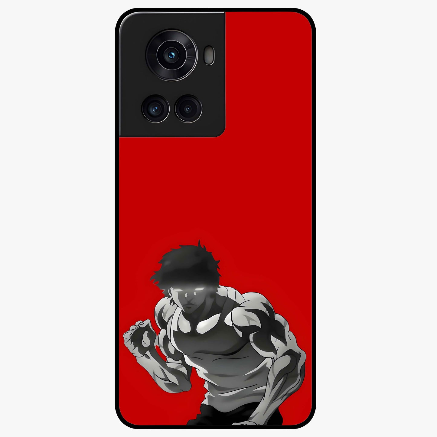 Crimson Power Rush Glass Case for 1+10R bold front view featuring dynamic red abstract motion artwork