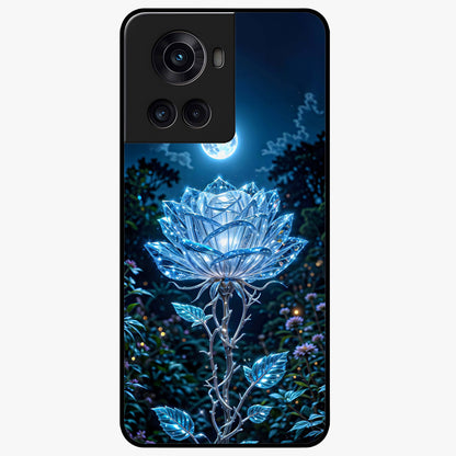 Crystal Moon Lotus Glass Case for 1+10R serene front view featuring glowing lotus artwork under crystal moonlight