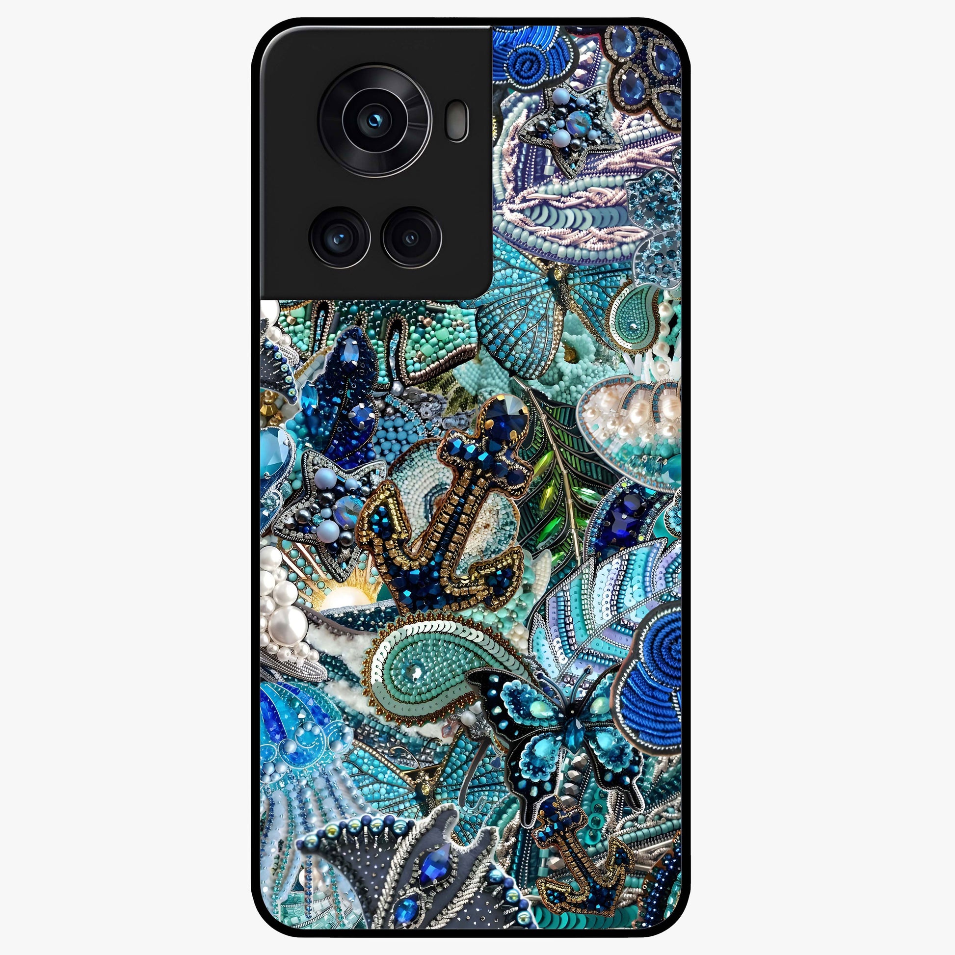 Crystal Ocean Magic Glass Case for 1+10R vibrant front view featuring sparkling ocean inspired artwork
