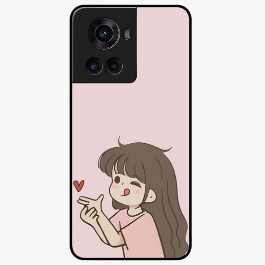 Cute Kiss Heart Glass Case for 1+10R sweet front view featuring romantic kiss and heart inspired artwork