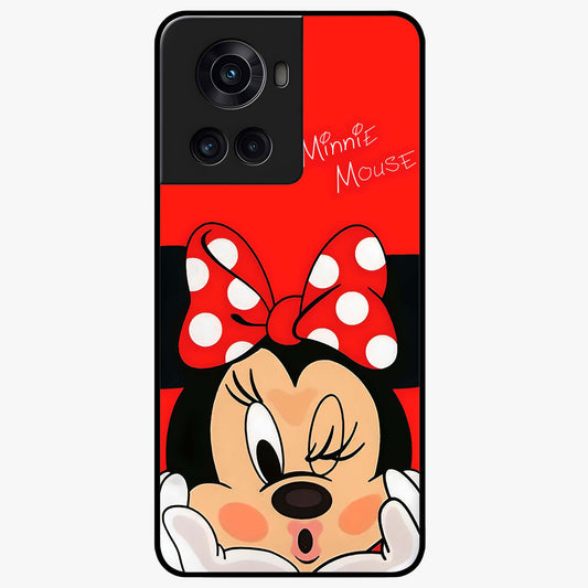 Cute Minnie Love Glass Case for 1+10R adorable front view featuring playful cartoon love themed artwork