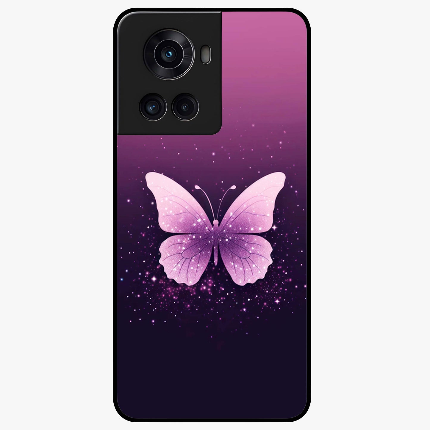 Cute Starry Butterfly Glass Case for 1+10R dreamy front view featuring butterfly artwork with sparkling star accents