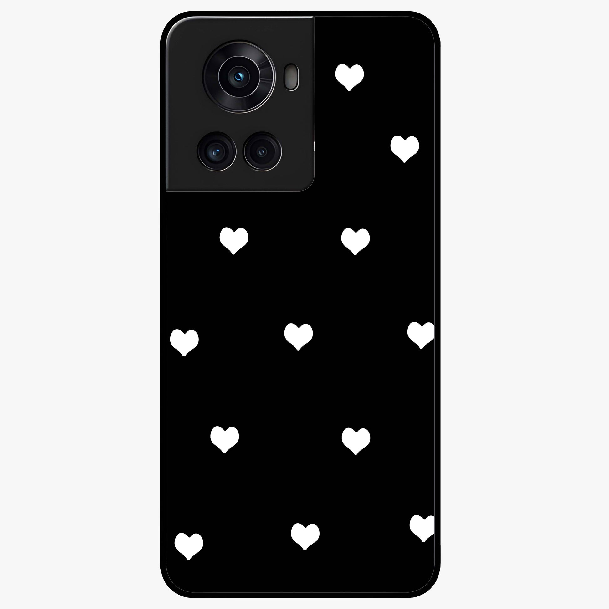 Cute Simple White Hearts Glass Case for 1+10R powerful front view featuring dark ascension themed artwork