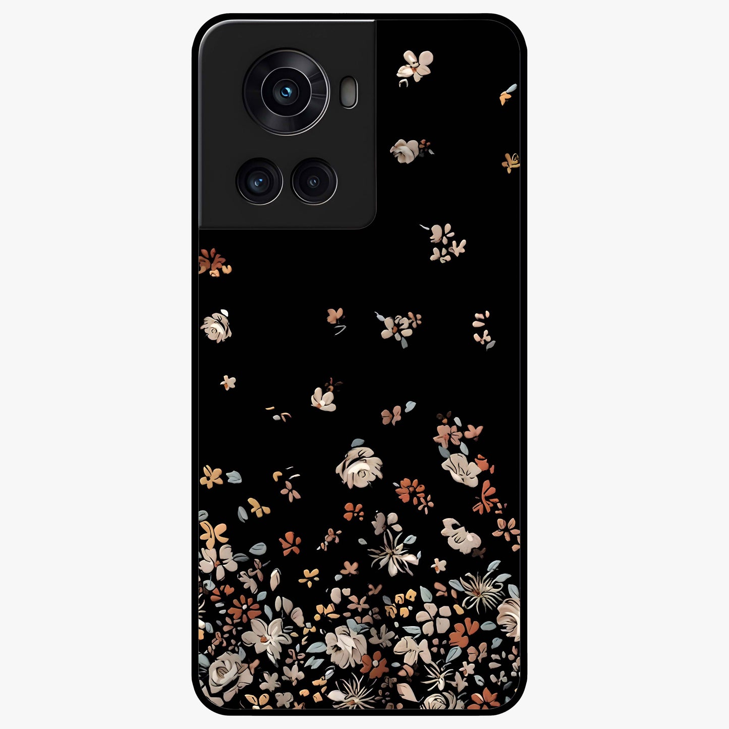 Dark Petal Aesthetic Glass Case for 1+10R elegant front view featuring moody floral artwork with deep tones