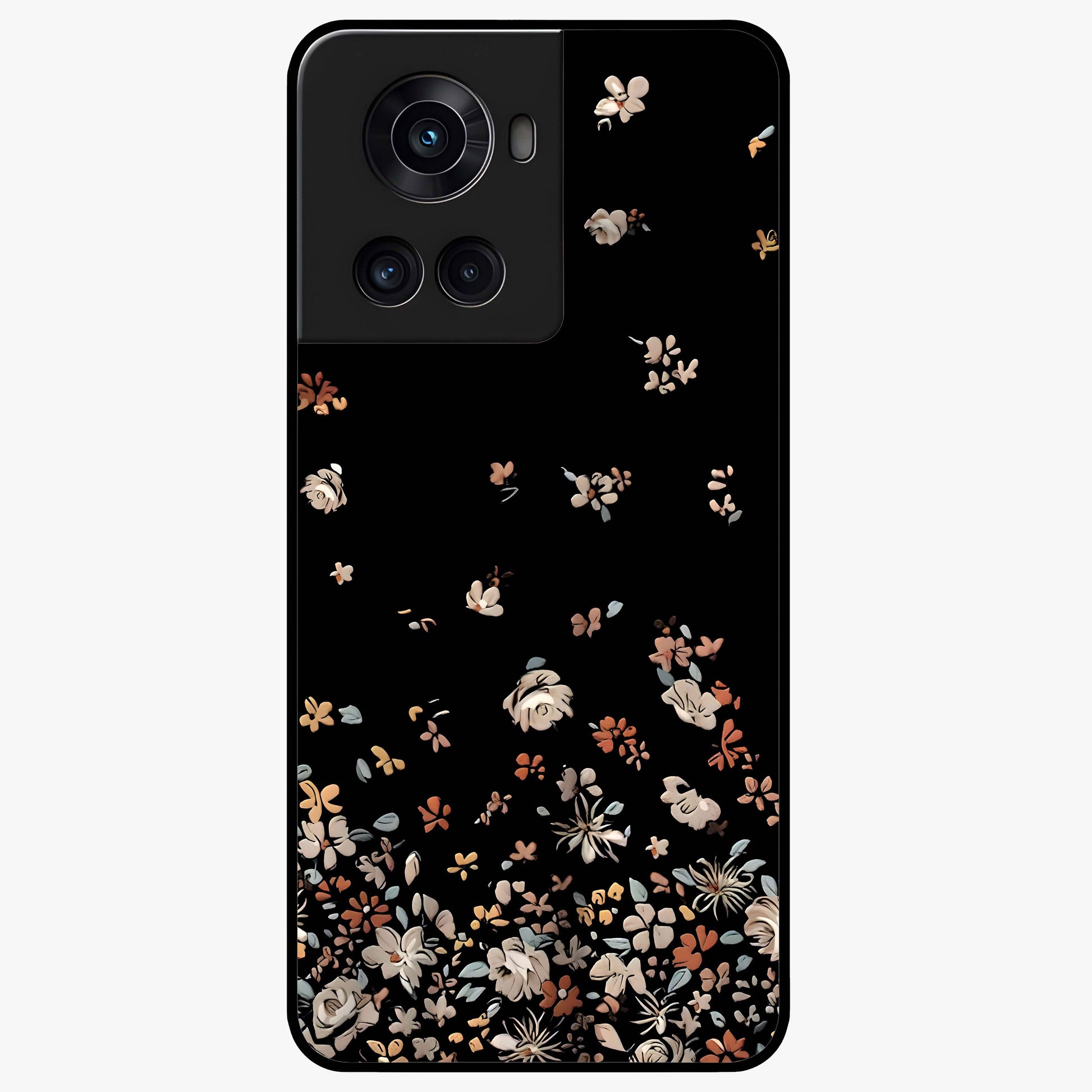 Dark Petal Aesthetic Glass Case for 1+10R elegant front view featuring moody floral artwork with deep tones