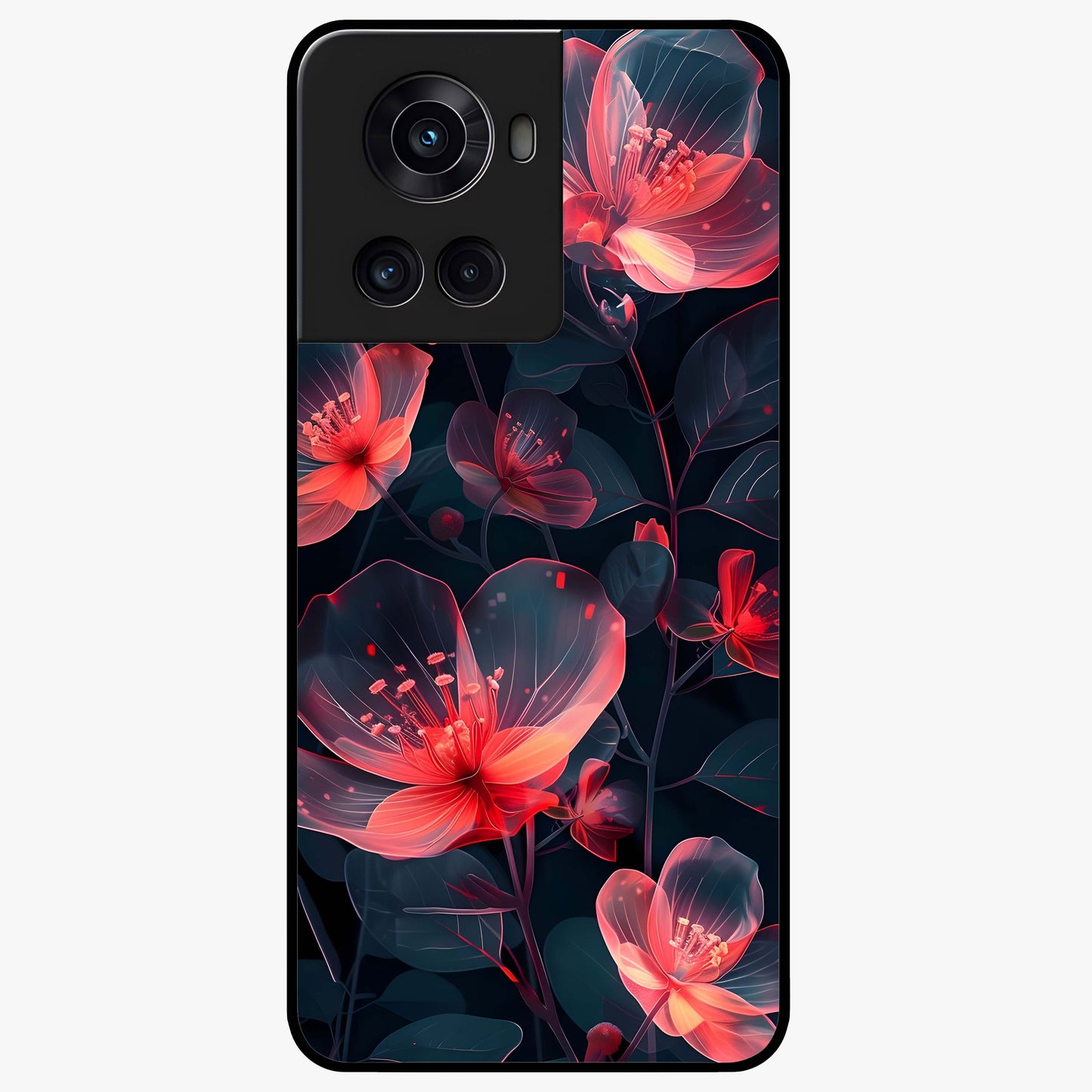 Dark Shade of Flower Glass Case for 1+10R artistic front view featuring floral artwork in deep shadow tones