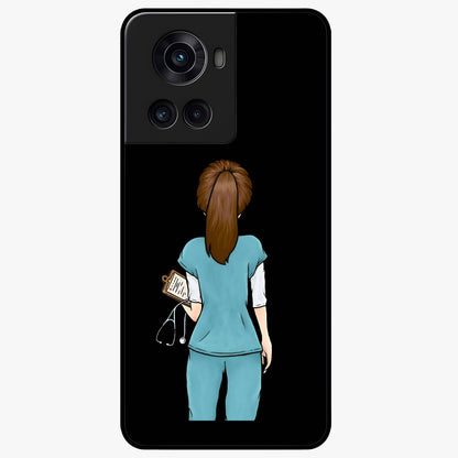 Doctor Pattern Custom Name Glass Case for 1+10R professional front view featuring medical themed artwork with personalized name design