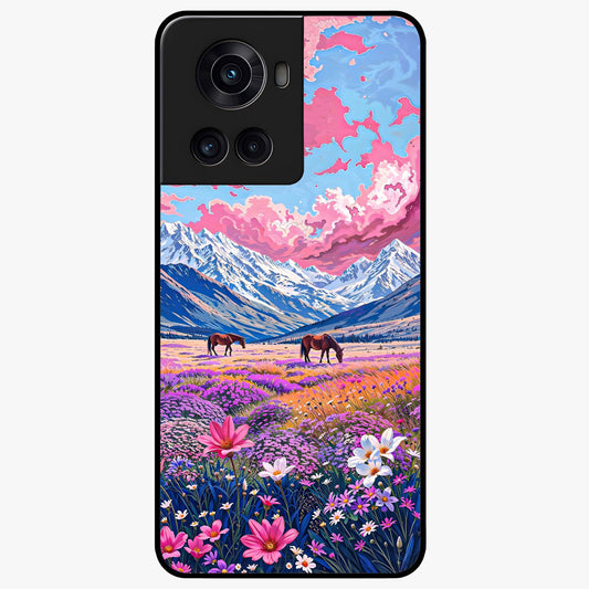 Dreamy Floral Pastures Glass Case for 1+10R soft front view featuring pastel floral meadow artwork