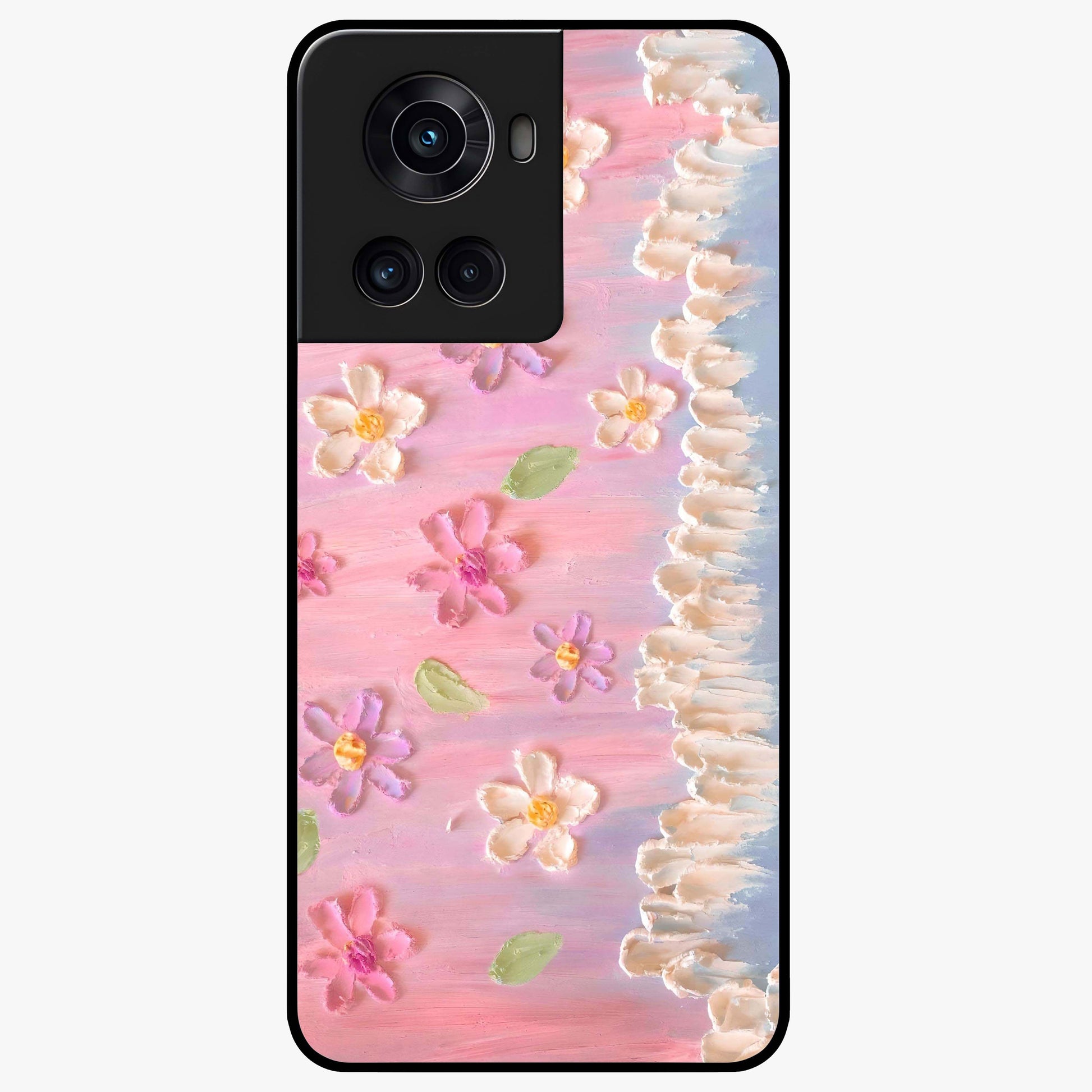 Dreamy Painted Garden Glass Case for 1+10R artistic front view featuring hand painted floral garden artwork