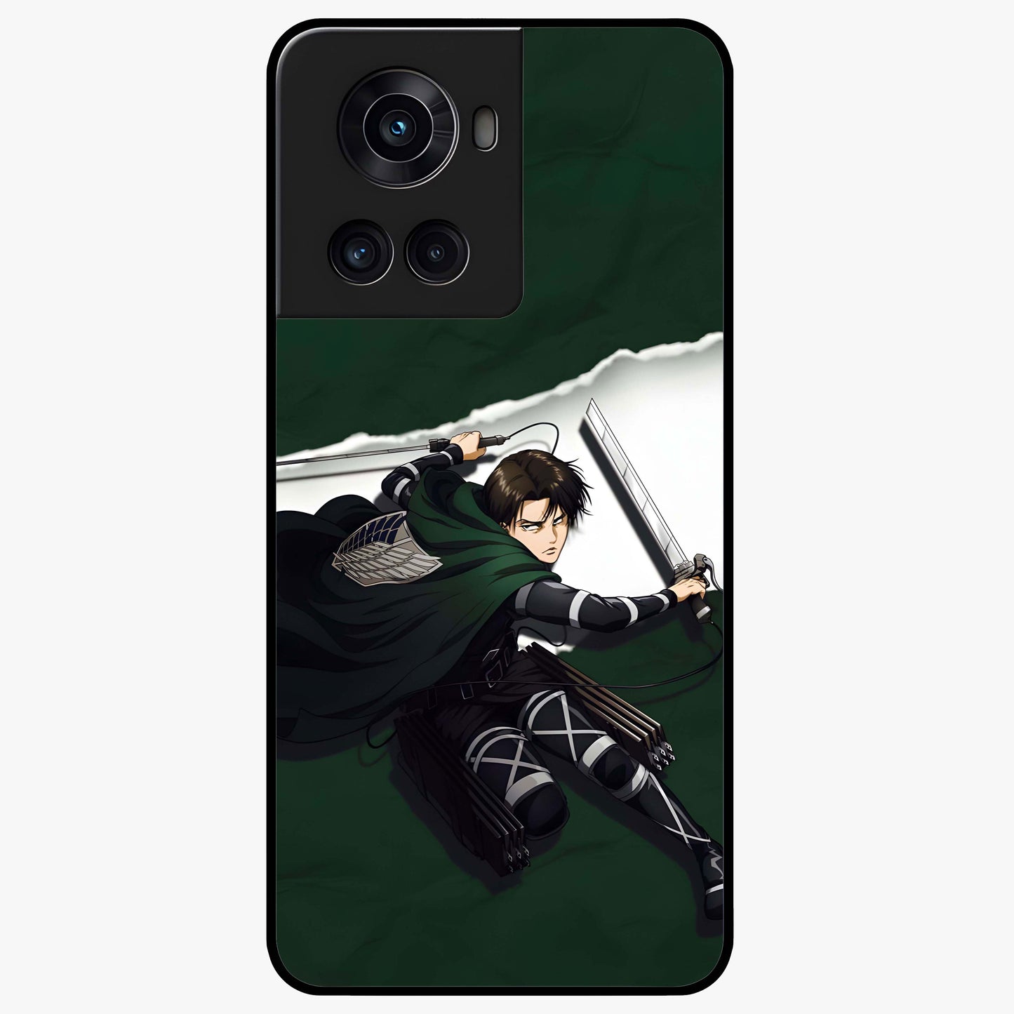 Emerald War Vanguard Glass Case for 1+10R striking front view featuring warrior inspired artwork in emerald tones