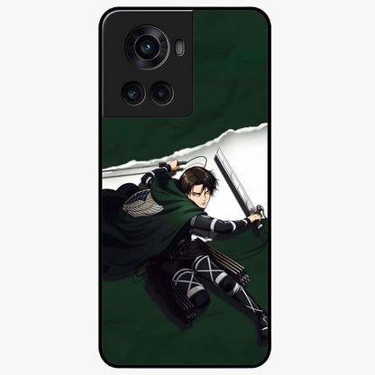 Emerald War Vanguard Glass Case for 1+10R striking front view featuring warrior inspired artwork in emerald tones