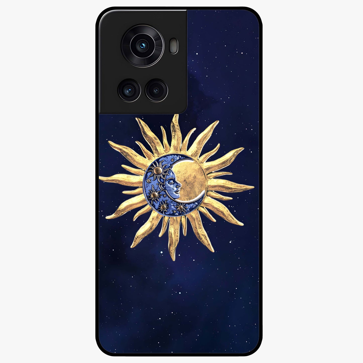 Eternal Cosmic Balance Glass Case for 1+10R artistic front view featuring symmetrical cosmic artwork