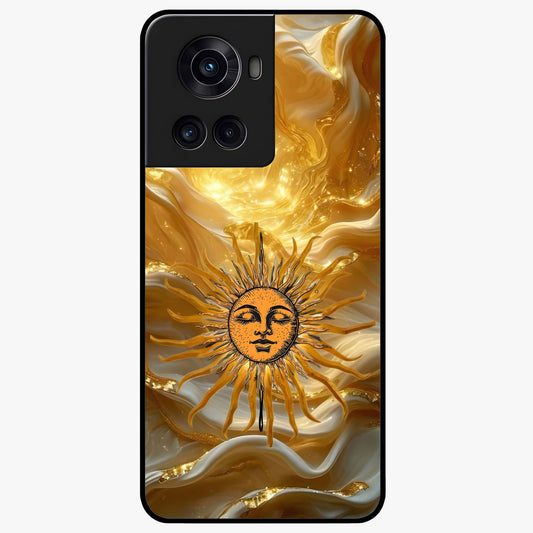 Eternal Golden Glow Glass Case for 1+10R radiant front view featuring warm golden artistic artwork