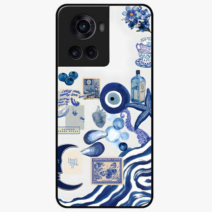 Evil Eyes Dark Blue Glass Case for 1+10R striking front view featuring deep blue evil eye artwork