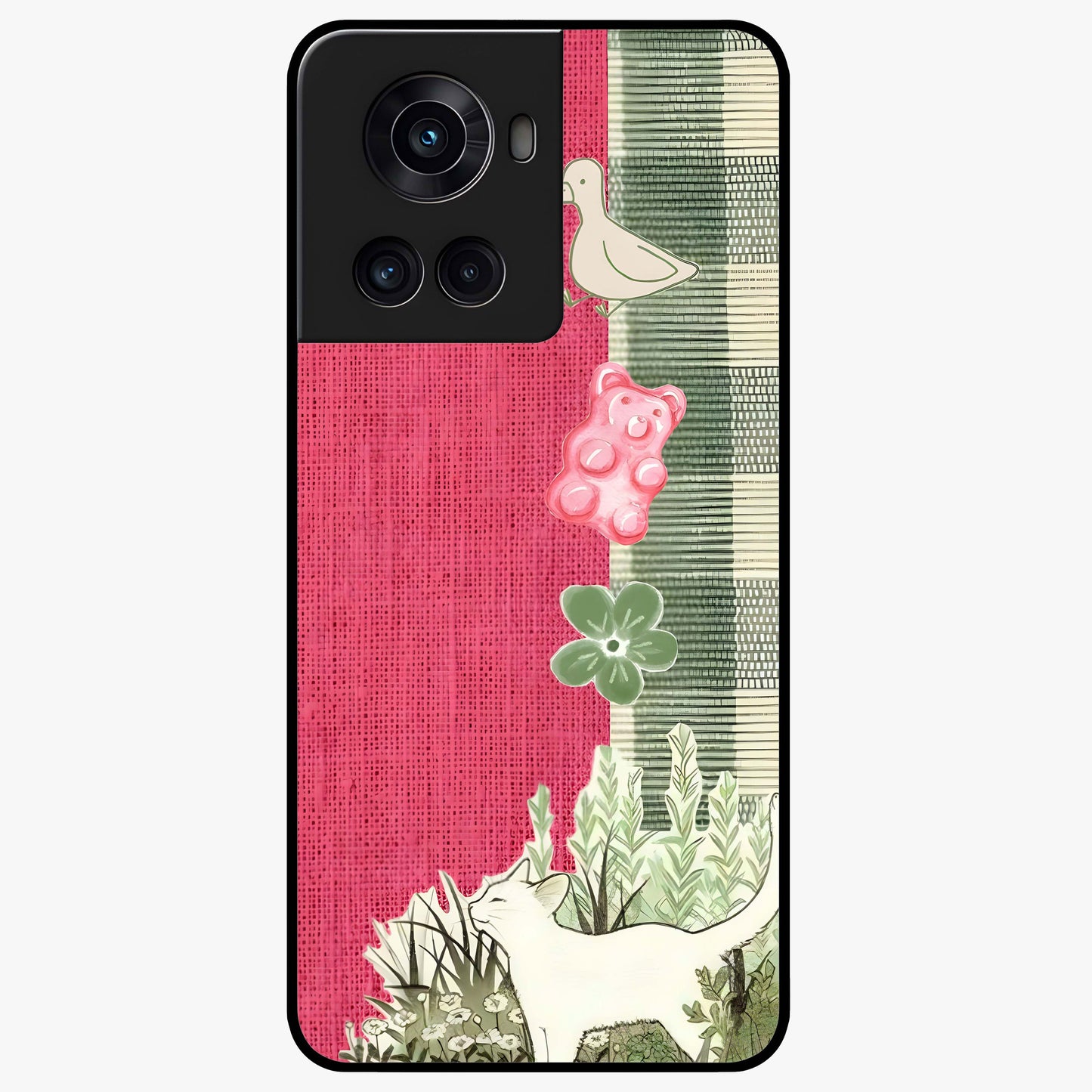 Fabric Patterns Glass Case for 1+10R stylish front view featuring textile inspired pattern artwork