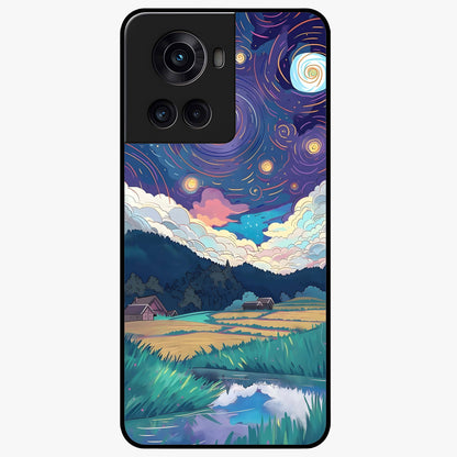 Fields Beneath the Cosmos Glass Case for 1+10R dreamy front view featuring meadow landscape under cosmic sky