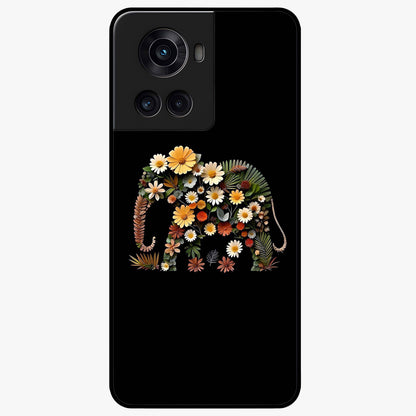 Floral Elephant Glass Case for 1+10R artistic front view featuring elephant illustration with floral detailing