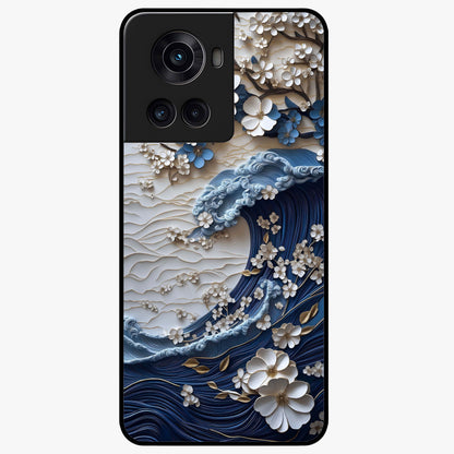 Floral Wave Origami Glass Case for 1+10R artistic front view featuring folded origami inspired floral wave artwork