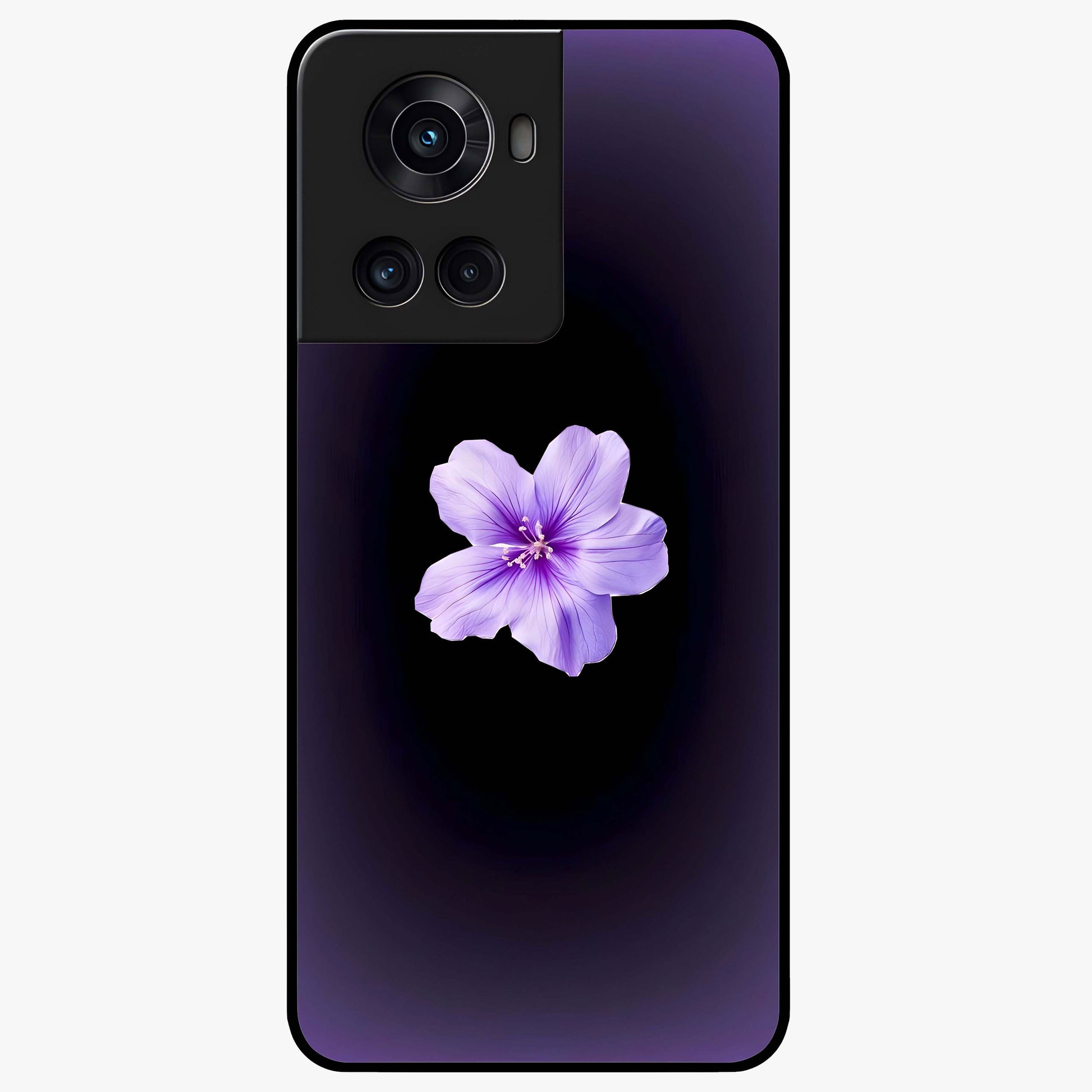 Flower on Soft Violet Gradient Glass Case for 1+10R elegant front view featuring floral artwork over smooth violet gradient