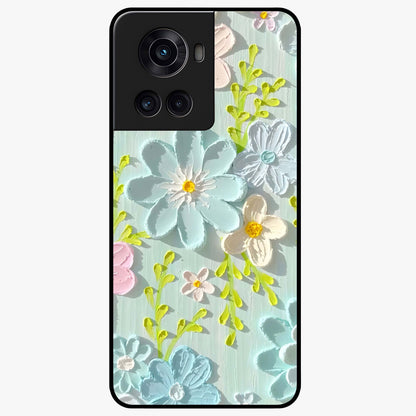 Frosted Petal Garden Glass Case for 1+10R soft front view featuring delicate floral artwork with frosted aesthetic tones