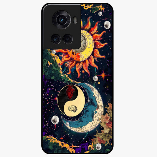 Future Universe Glass Case for 1+10R futuristic front view featuring cosmic inspired abstract artwork