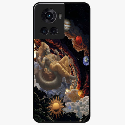 Galactic Divine God Glass Case for 1+10R powerful front view featuring divine artwork blended with cosmic background