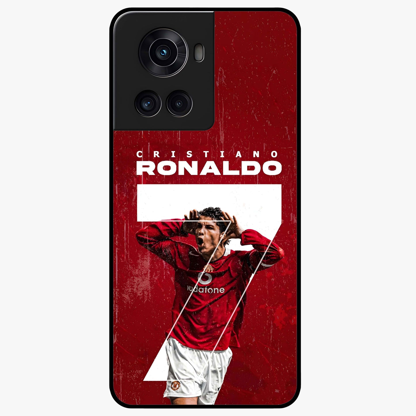 Goal Celebration Legacy Glass Case for 1+10R energetic front view featuring sports inspired celebration artwork