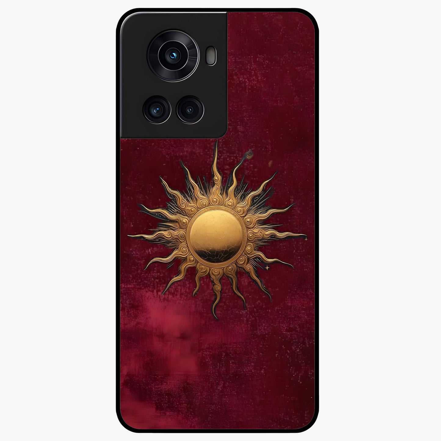 Golden Bloom Fields Glass Case for 1+10R serene front view featuring glowing floral field artwork