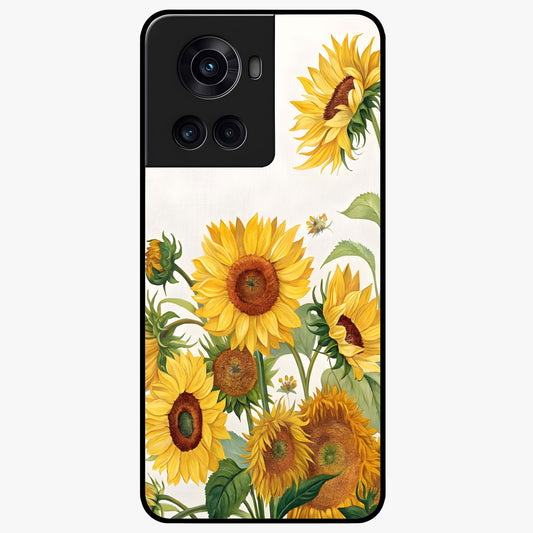 Golden Bloom Night Glass Case for 1+10R elegant front view featuring glowing golden floral artwork on dark background