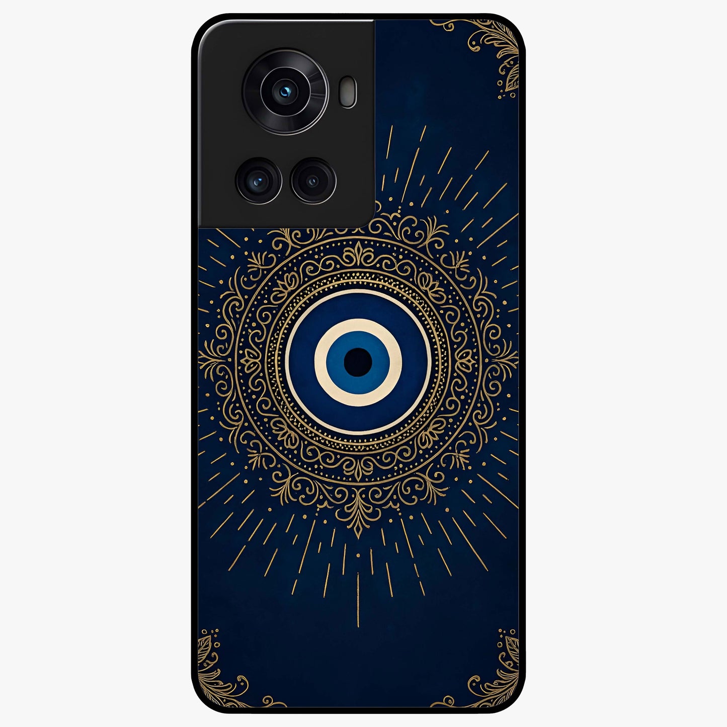 Golden Heart Glow Glass Case for 1+10R romantic front view featuring glowing golden heart artwork