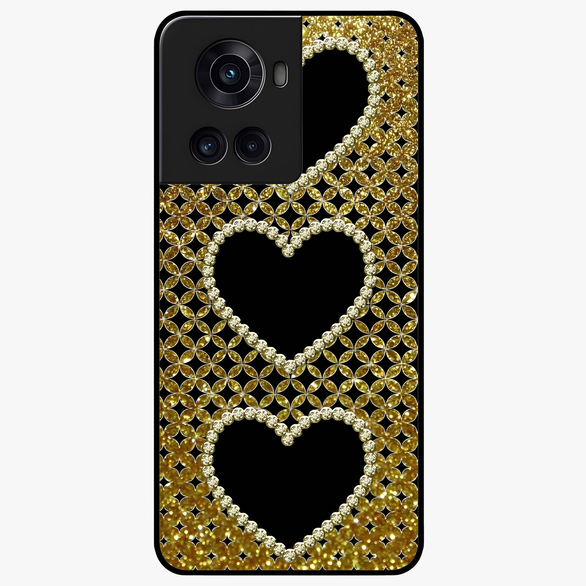 Golden Leaf Dreams Glass Case for 1+10R elegant front view featuring shimmering golden leaf artwork