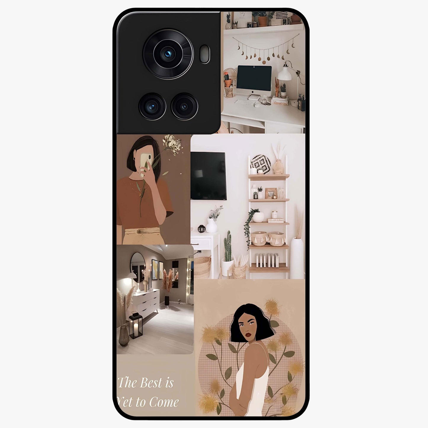 Golden Mist Butterflies Glass Case for 1+10R elegant front view featuring soft golden butterfly artwork with misty tones