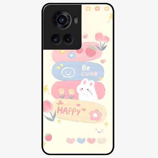 Happy Cute Bunny Glass Case for 1+10R adorable front view featuring playful bunny artwork