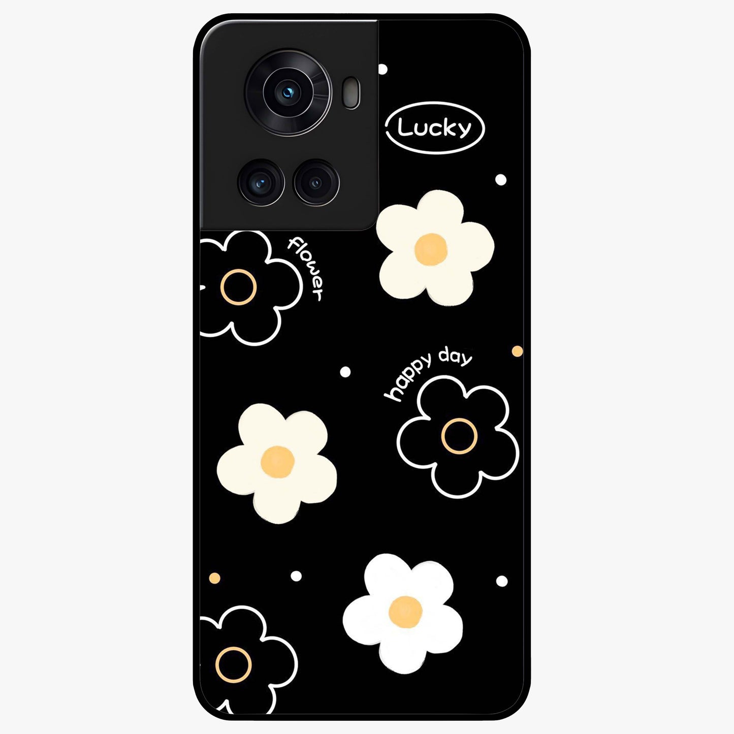Happy Day Daisy Glass Case for 1+10R cheerful front view featuring bright daisy floral artwork