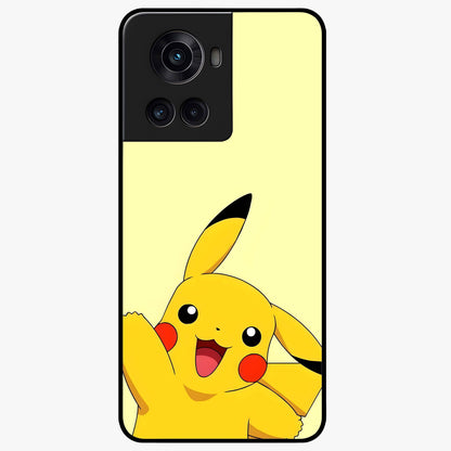 Happy Electric Pikachu Glass Case for 1+10R energetic front view featuring electric themed cartoon artwork