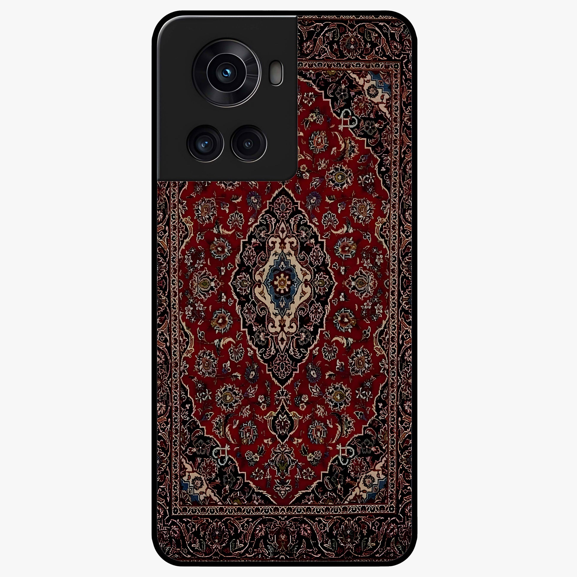 Heritage Carpet Royale Glass Case for 1+10R showing full back design in clean flat view with royal carpet-inspired artwork and glossy glass finish.