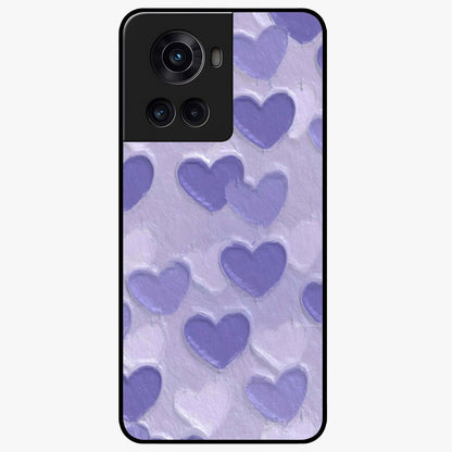 Lavender Paper Hearts Glass Case for 1+10R cute front view featuring layered heart artwork in soft lavender tones