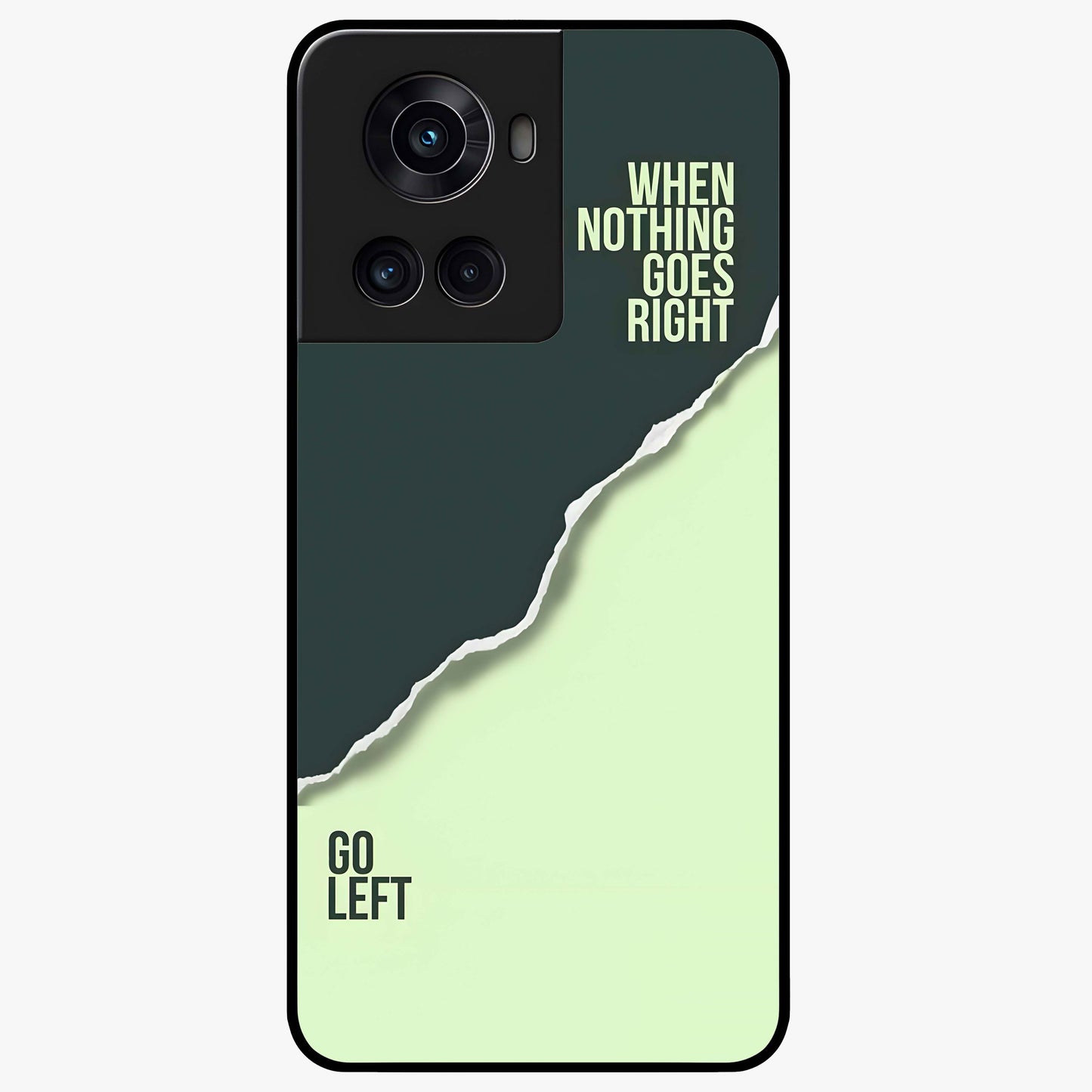 Let Go Quote Glass Case for 1+10R minimalist front view featuring motivational typography artwork
