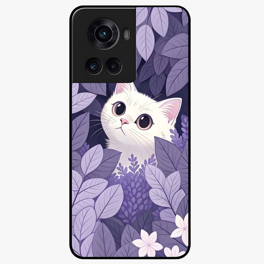 Lilac Hide Peek Cat Glass Case for 1+10R adorable front view featuring playful cat artwork in lilac tones