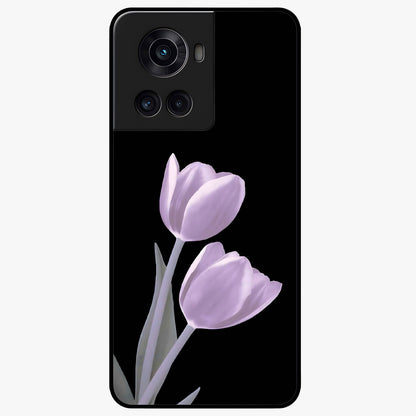 Lilac Tulip Flowers Glass Case for 1+10R elegant front view featuring tulip floral artwork in soft lilac tones