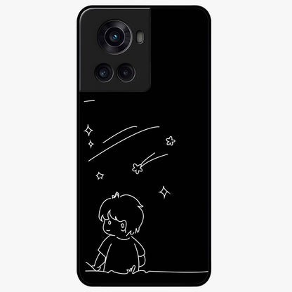 Line Art Boy With Shooting Stars Glass Case for 1+10R artistic front view featuring minimal line art character with star accents
