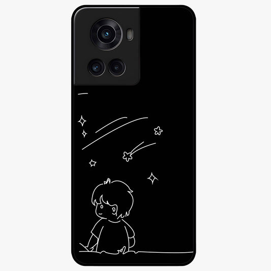 Line Art Boy With Shooting Stars Glass Case for 1+10R artistic front view featuring minimal line art character with star accents