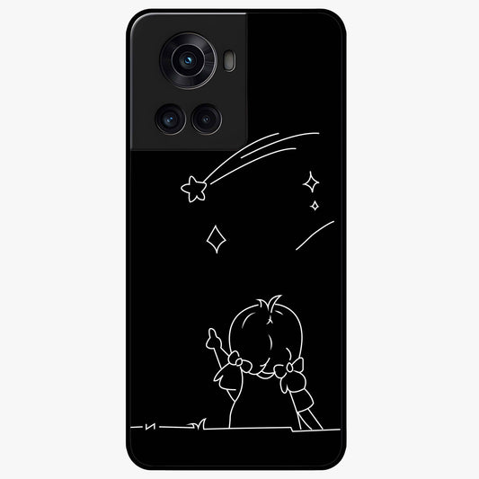 Line Art Girl With Shooting Stars Glass Case for 1+10R elegant front view featuring minimal line art character with shooting stars