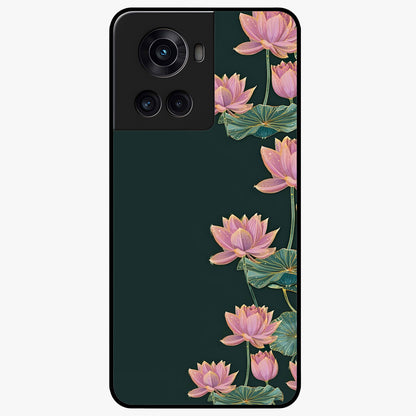 Lotus Bloom Serenity Glass Case for 1+10R peaceful front view featuring elegant lotus floral artwork