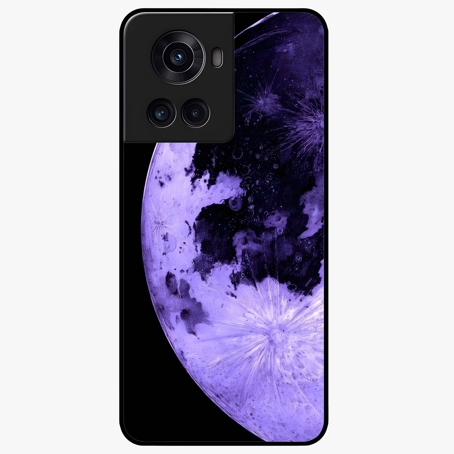 Lunar Glow in Violet Glass Case for 1+10R dreamy front view featuring glowing moon artwork in violet tones