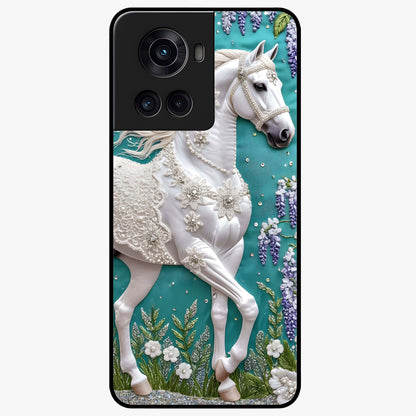 Majestic Floral Stallion Glass Case for 1+10R powerful front view featuring horse artwork blended with floral detailing