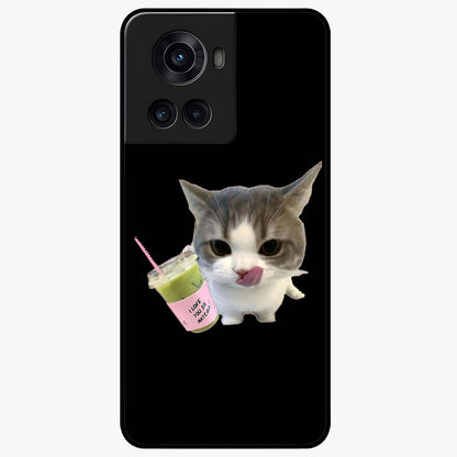 Matcha Cat Style Glass Case for 1+10R adorable front view featuring cute cat artwork in matcha green tones