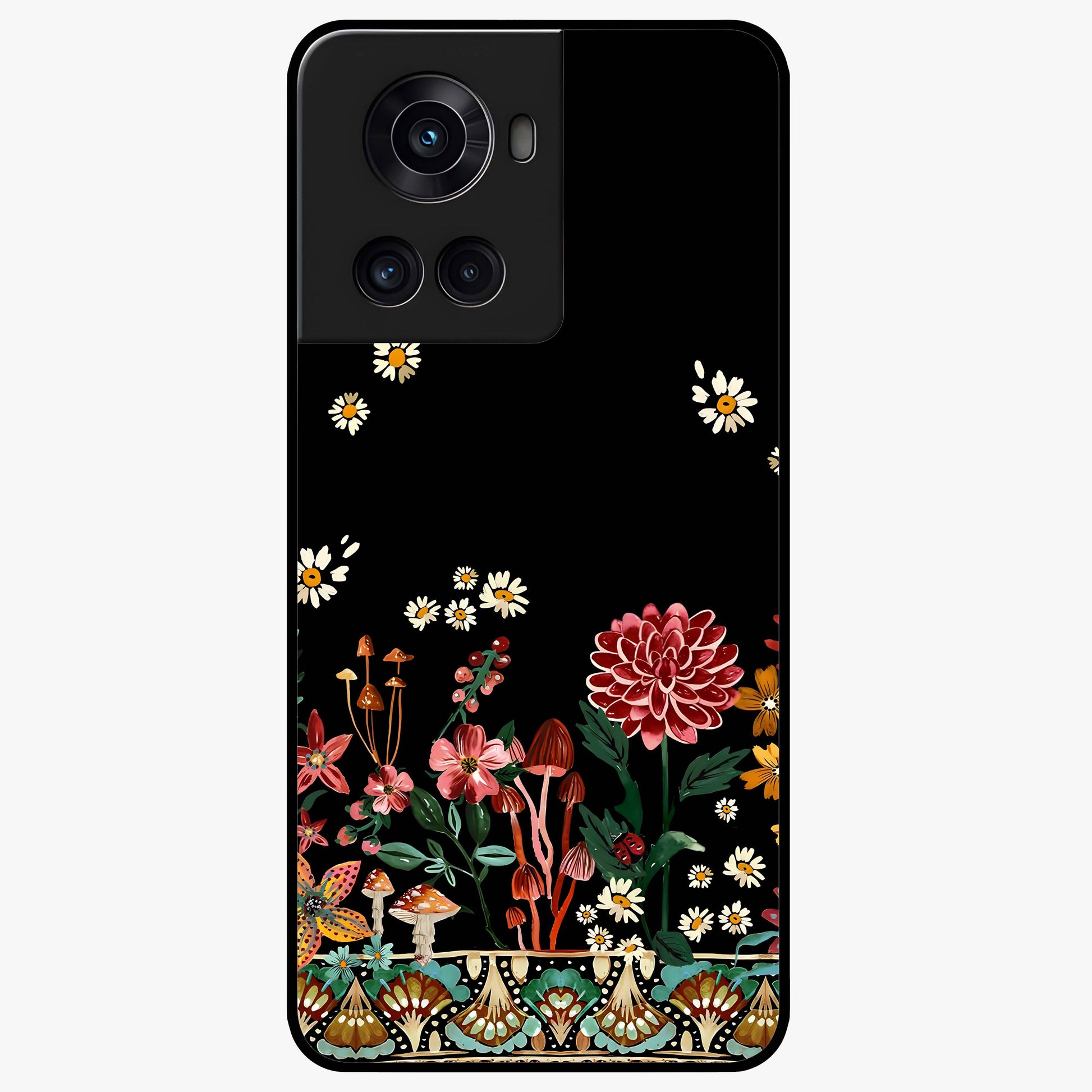 Midnight Bloom Pattern Glass Case for 1+10R elegant front view featuring floral artwork on deep night background