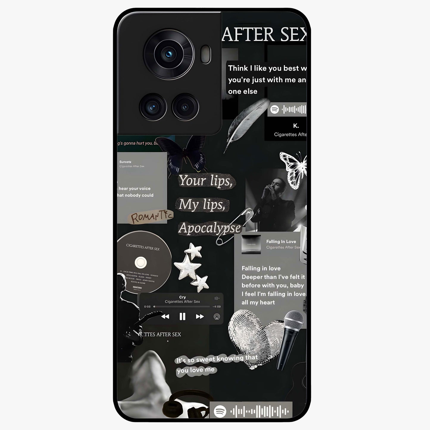 Midnight Love Glass Case for 1+10R romantic front view featuring subtle love inspired artwork in dark tones
